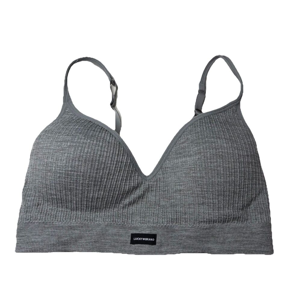 Lucky Brand Gray Ribbed Bralette Henley Sporty Padded Pullover Size Large